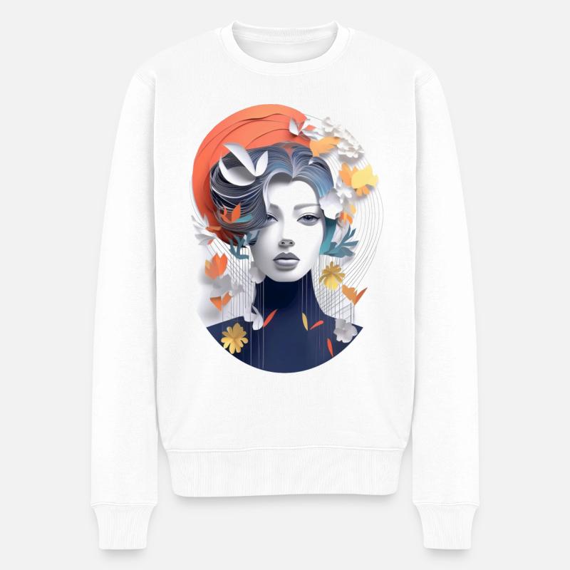 Abstraktes, modernes Kunst Porträt einer Frau - Männer Premium Bio Pullover - Weiß