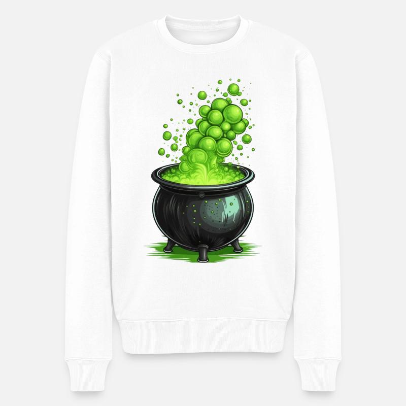 Hexenkessel mit grünem Zaubertrank - Männer Premium Bio Pullover - Weiß