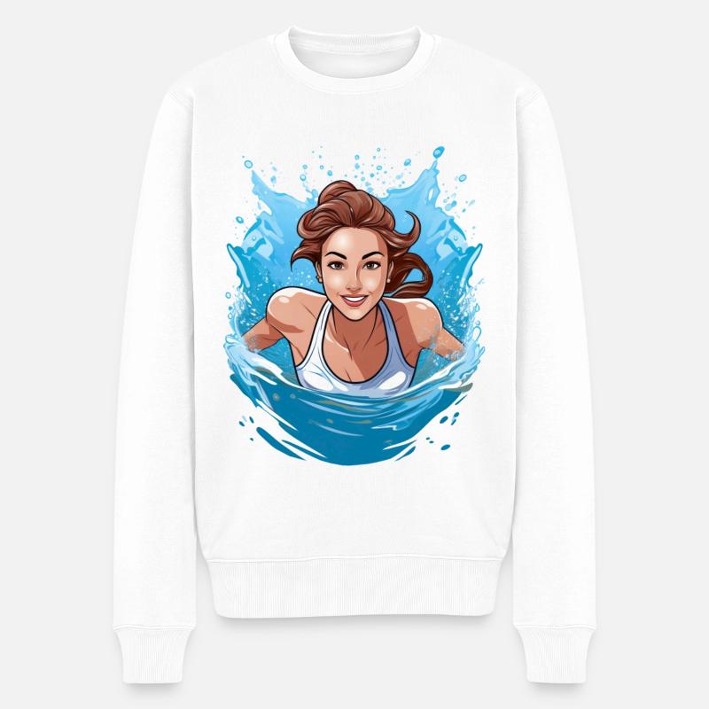 Schwimmerin - Männer Premium Bio Pullover - Weiß