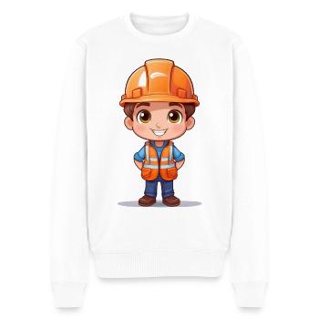Ouvrier du bâtiment avec casque et gilet de sécurité - Pull Premium bio Homme - blanc - Devant - Thijin (182cm)