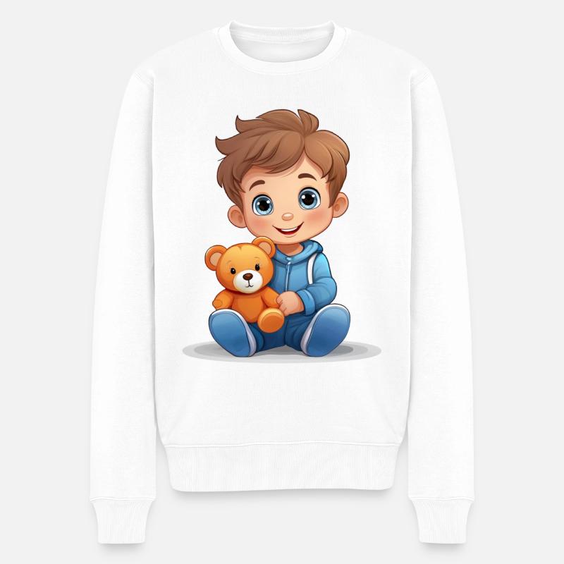 Kleinkind mit seinem Teddy Bären - Männer Premium Bio Pullover - Weiß