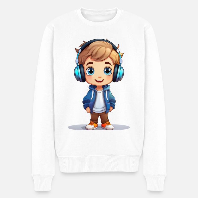 Musik hören mit Kopfhörern – Illustration - Männer Premium Bio Pullover - Weiß