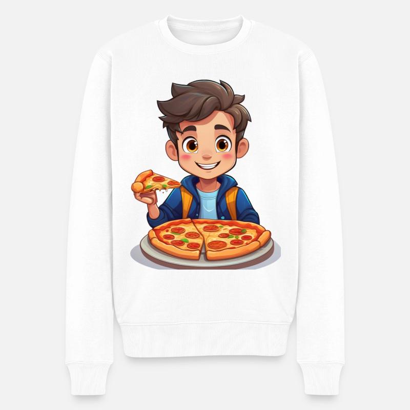 Teenager mit Pizza - Männer Premium Bio Pullover - Weiß