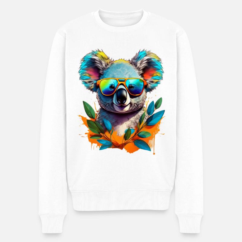 Cooler Koala mit Sonnenbrille - Männer Premium Bio Pullover - Weiß