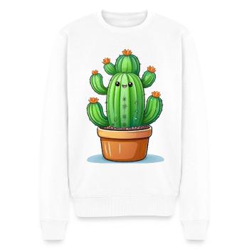 Cactus dans un pot de fleurs - Pull Premium bio Homme - blanc - Devant - Thijin (182cm)