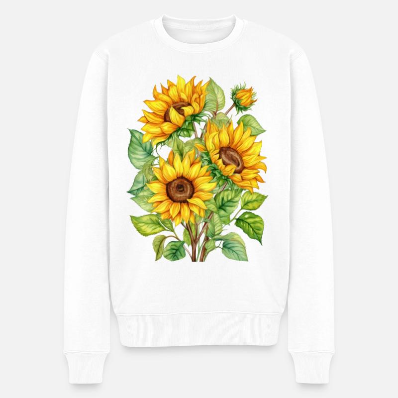 Sonnenblumen Aquarell Illustration - Männer Premium Bio Pullover - Weiß