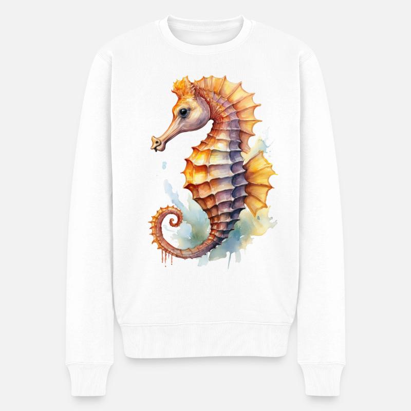 Seepferdchen Aquarell - Männer Premium Bio Pullover - Weiß