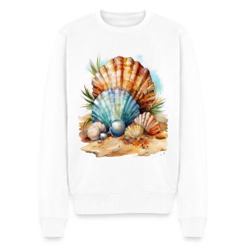 Muscheln im Sand am Strand - Männer Premium Bio Pullover - Weiß - Vorne - Thijin (182cm)