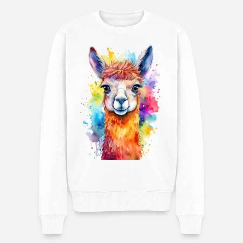 Lama oder Alpaka Aquarell Illustration - Männer Premium Bio Pullover - Weiß