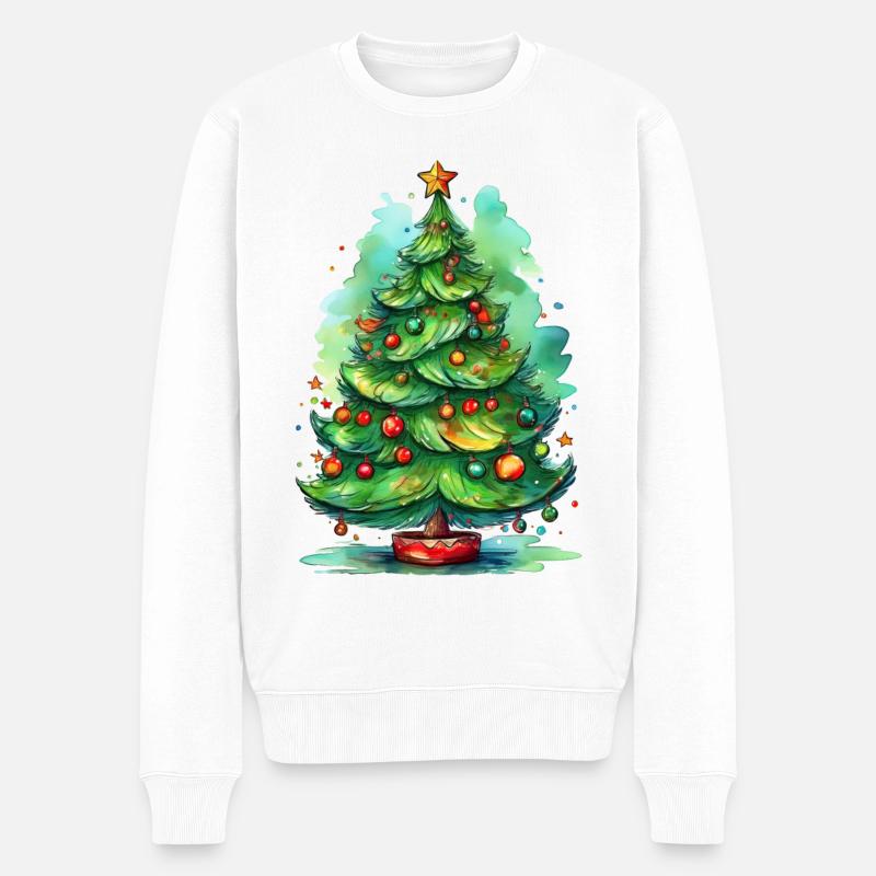 Weihnachten – Weihnachtsbaum Aquarell Illustration - Männer Premium Bio Pullover - Weiß