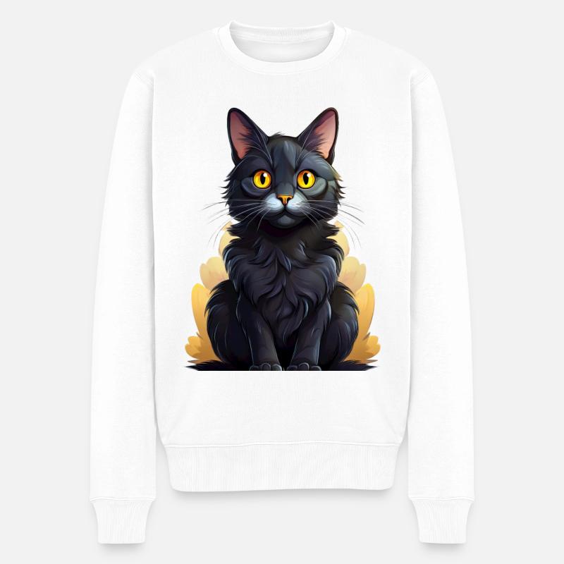 Chat noir - Pull Premium bio Homme - blanc
