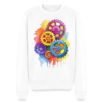 bunte Zahnräder - Männer Premium Bio Pullover - Weiß - Vorne - Thijin (182cm)