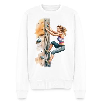Eine Frau an der Kletterwand - Männer Premium Bio Pullover - Weiß - Vorne - Thijin (182cm)