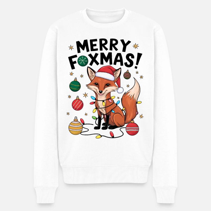 Fuchs Weihnachten Weihnachtspullover Merry Foxmas - Männer Premium Bio Pullover - Weiß