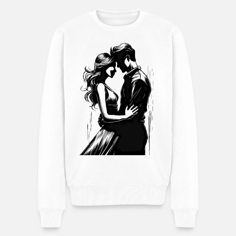 Silhouette eines Paares zum Valentinstag - Männer Premium Bio Pullover - Weiß