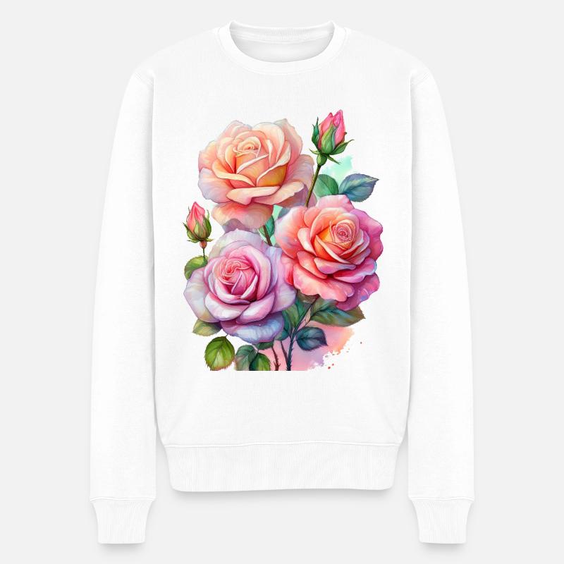 Zarte Rosen in sanften Farben - Männer Premium Bio Pullover - Weiß