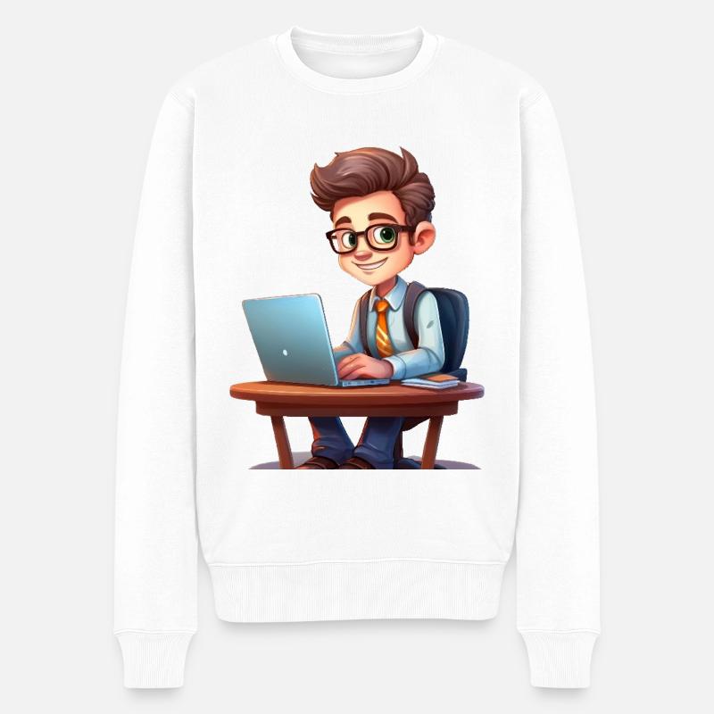 Geschäftsmann arbeitet im Homeoffice am Laptop - Männer Premium Bio Pullover - Weiß