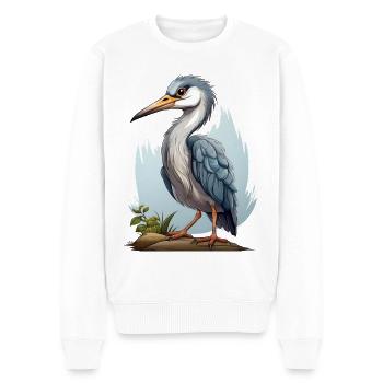 Illustration de héron cendré - Pull Premium bio Homme - blanc - Devant - Thijin (182cm)