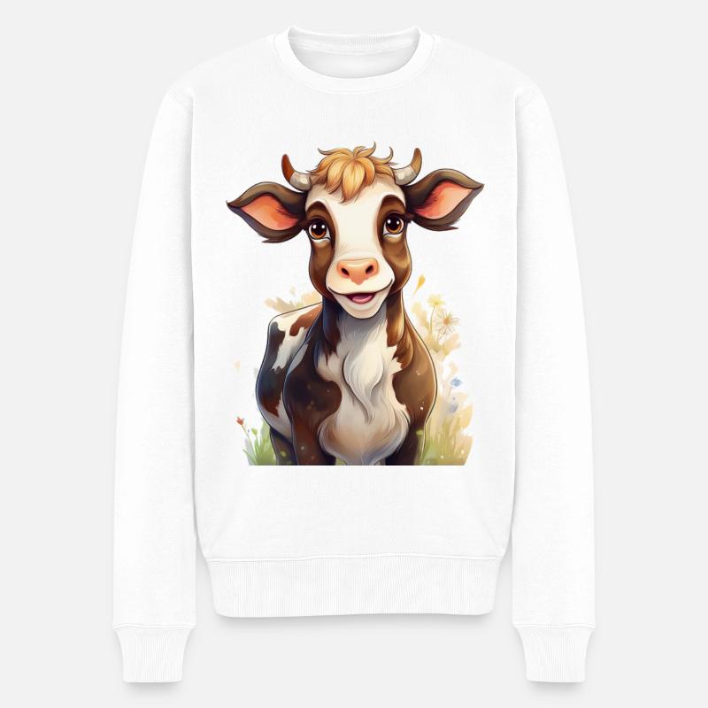 Vache mignonne et heureuse - Pull Premium bio Homme - blanc