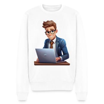 Employé de bureau travaillant sur un ordinateur portable - Pull Premium bio Homme - blanc - Devant - Thijin (182cm)