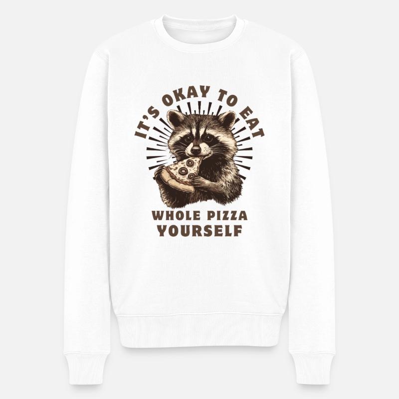 Waschbär isst Pizza - Männer Premium Bio Pullover - Weiß