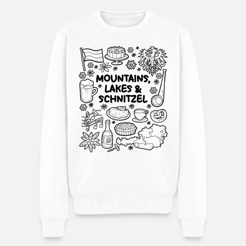 Berge, Seen & Schnitzel - Männer Premium Bio Pullover - Weiß