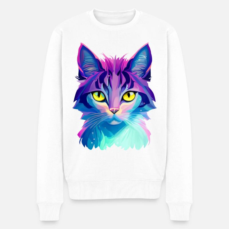 Katze Bunt - Männer Premium Bio Pullover - Weiß