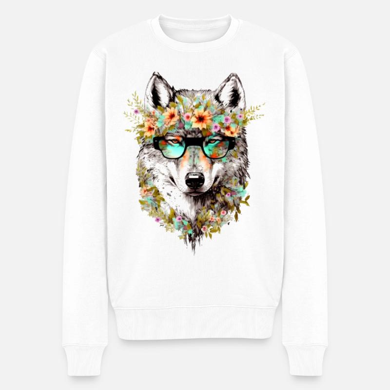Cooler Wolf - Männer Premium Bio Pullover - Weiß
