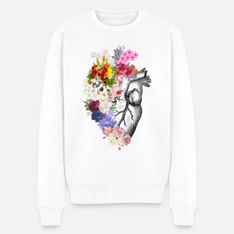 Menschliche Herzblumen - Männer Premium Bio Pullover - Weiß