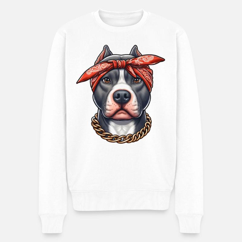 Pitbull Der Gangster - Männer Premium Bio Pullover - Weiß