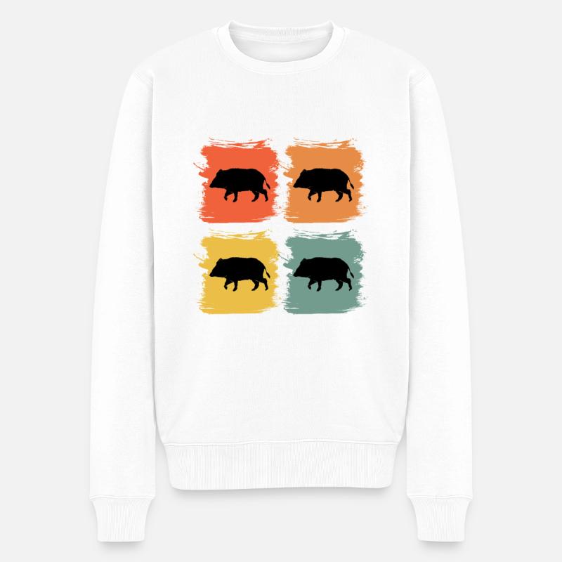 Wildschwein Wildtier Retro Pop Art Geschenkidee - Männer Premium Bio Pullover - Weiß