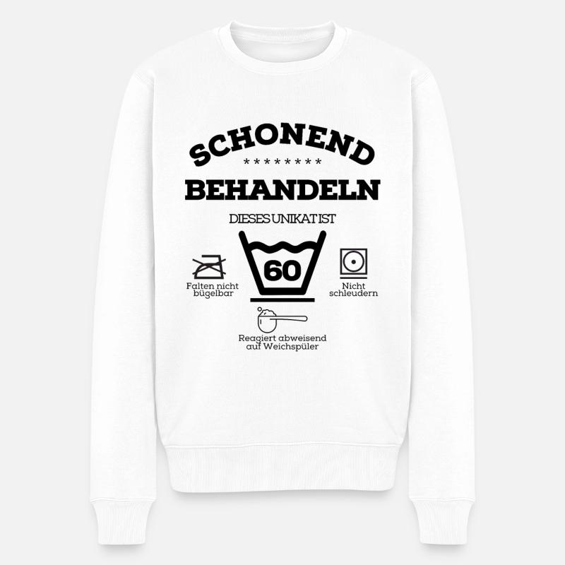60. Geburtstag, Schonend behandeln, Geschenkidee - Männer Premium Bio Pullover - Weiß