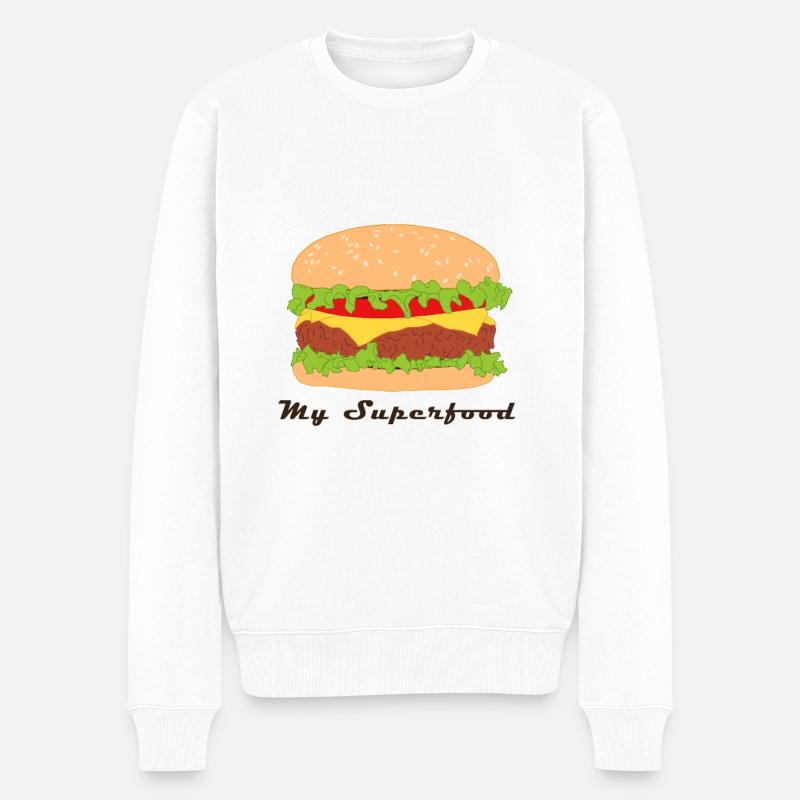 Comic Hamburger mit Spruch - Männer Premium Bio Pullover - Weiß