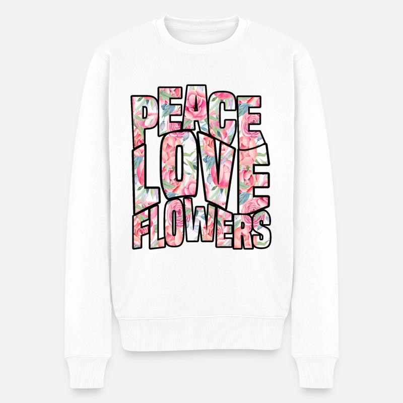 Peace Love Flowers - Männer Premium Bio Pullover - Weiß