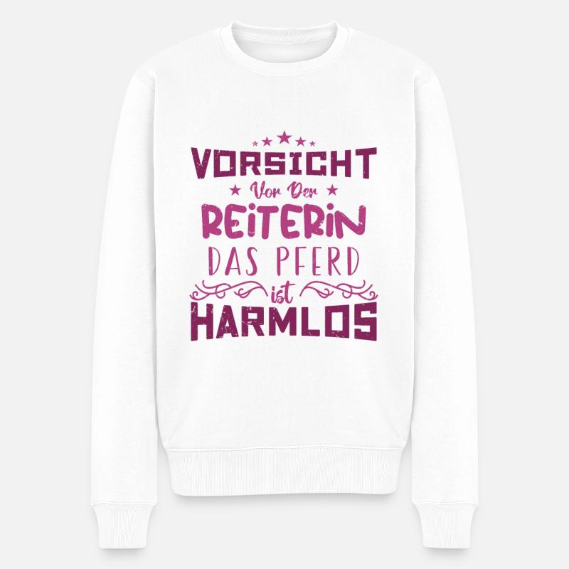 VORSICHT VOR DER REITERIN DAS PFERD IST HARMLOS ! - Männer Premium Bio Pullover - Weiß