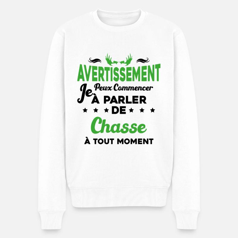 Parler de chasse à tout moment Humour chasseur - Pull Premium bio Homme - blanc