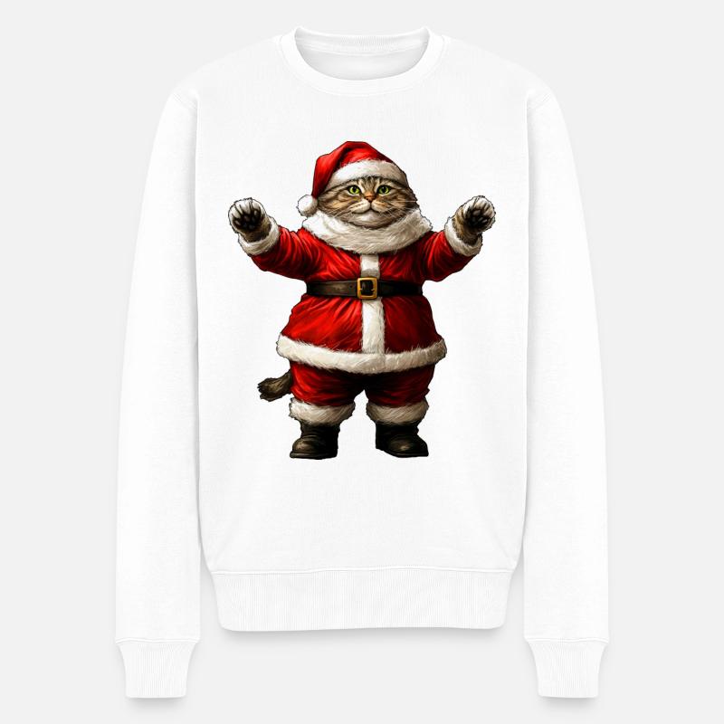 Katze Weihnachten - Männer Premium Bio Pullover - Weiß