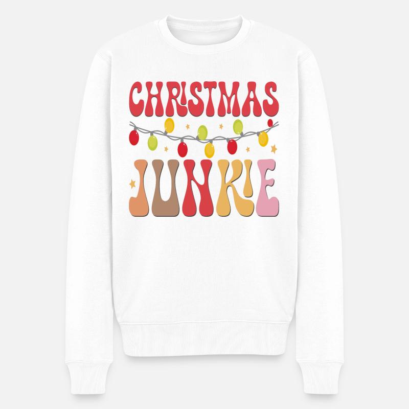 Christmas Junkie - Männer Premium Bio Pullover - Weiß