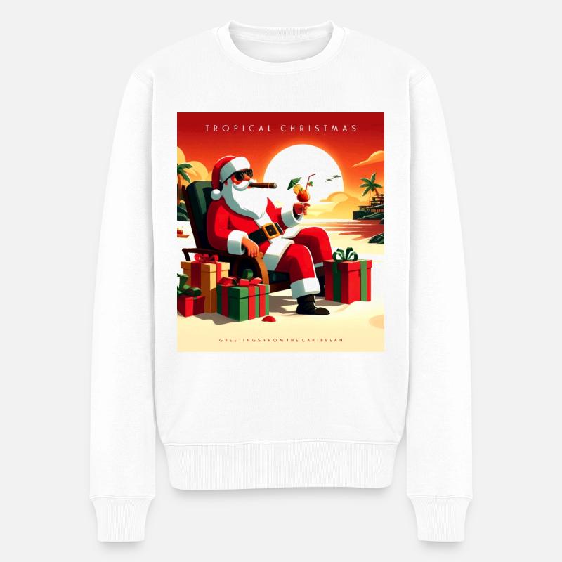 Weihnachtsmann in den Tropen. - Männer Premium Bio Pullover - Weiß