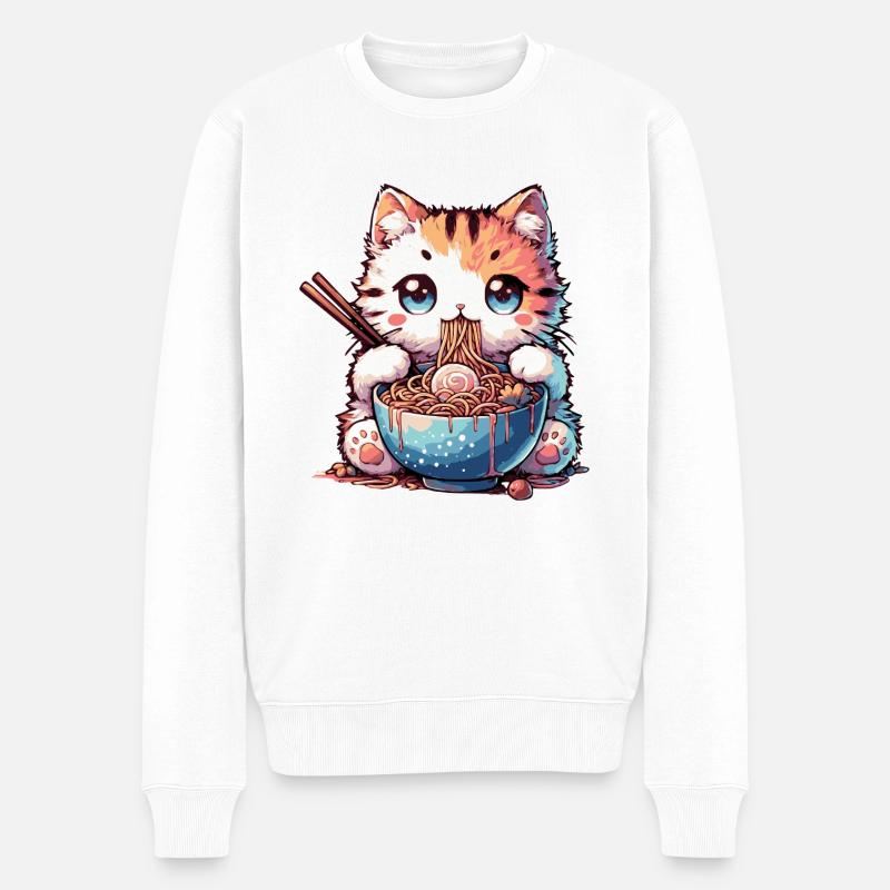 Ramen Nudeln Katze - Männer Premium Bio Pullover - Weiß