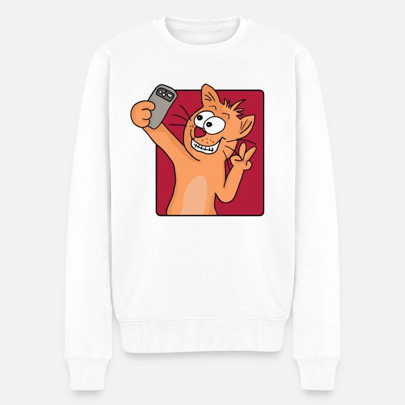 Selfie Cat - Männer Premium Bio Pullover - Weiß