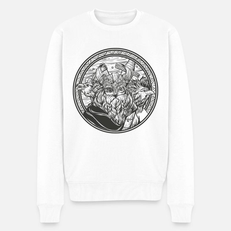 Odin avec ses corbeaux - Pull Premium bio Homme - blanc
