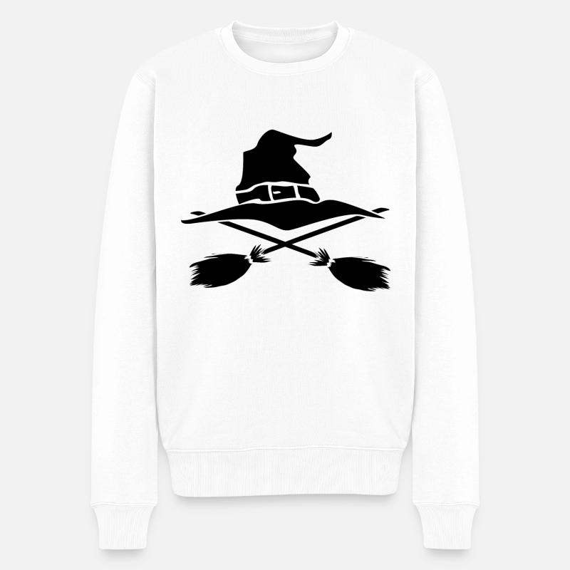 Halloween Hexenhut Hexenbesen - Männer Premium Bio Pullover - Weiß