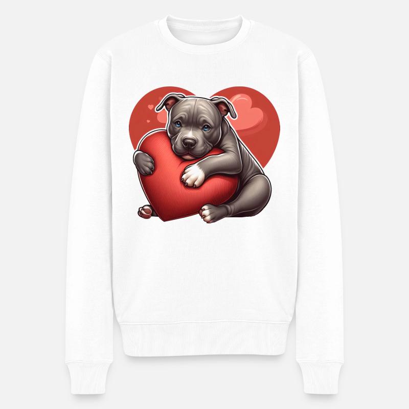 Pitbull chiot amour coeur cadeaux de la Saint-Valentin - Pull Premium bio Homme - blanc