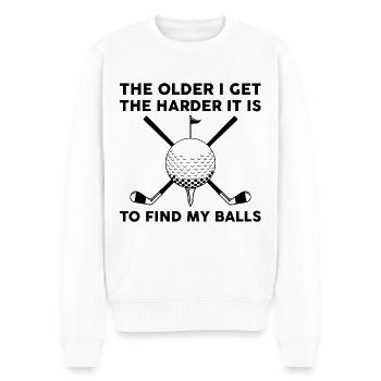 Je älter ich werde, desto schwieriger ist es, meine Bälle zu finden - Männer Premium Bio Pullover - Weiß - Vorne - Thijin (182cm)