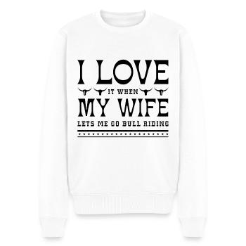 Ich liebe es, wenn meine Frau mich Bullenreiten lässt - Männer Premium Bio Pullover - Weiß - Vorne - Thijin (182cm)