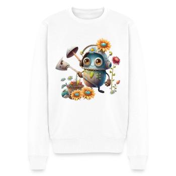 Niedlicher Roboter im Garten - Männer Premium Bio Pullover - Weiß - Vorne - Thijin (182cm)