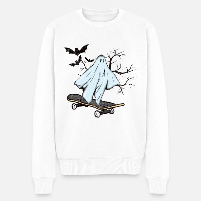 Lustiges Gespenst Skateboard Halloween Geschenk - Männer Premium Bio Pullover - Weiß