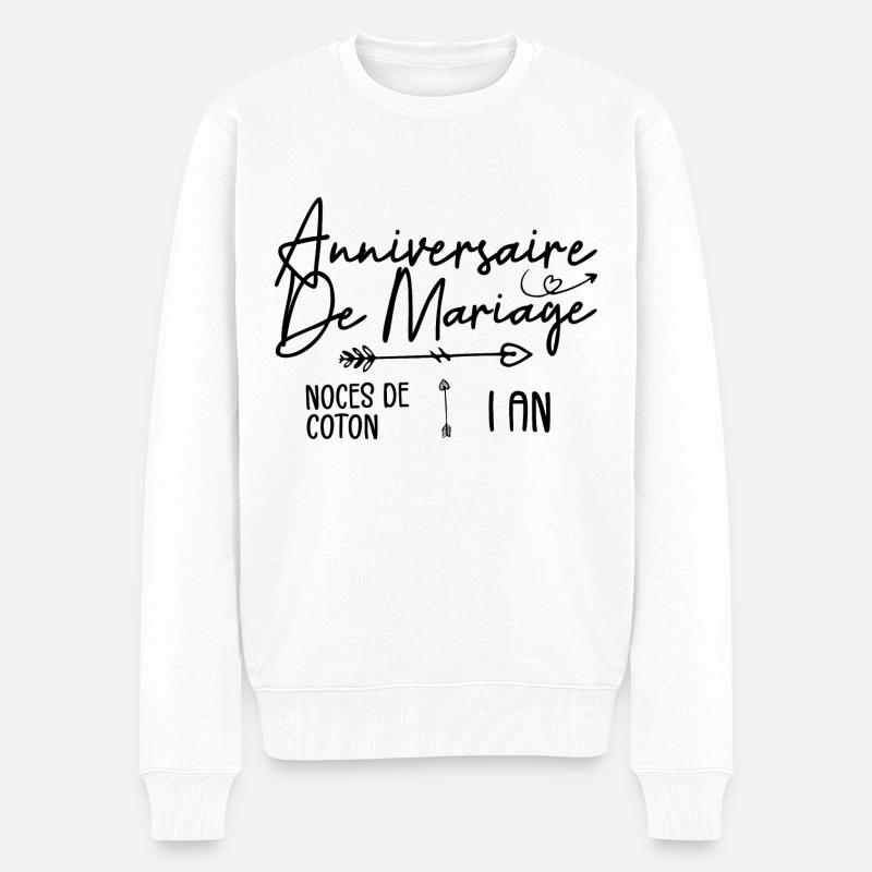 Anniversaire de mariage 1ans - Noce de Coton 1ans - Pull Premium bio Homme - blanc