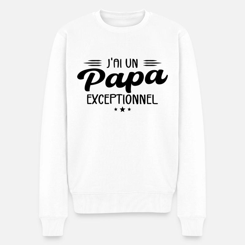 Papa | Fête des Pères | J'ai Un Papa Exceptionnel - Pull Premium bio Homme - blanc